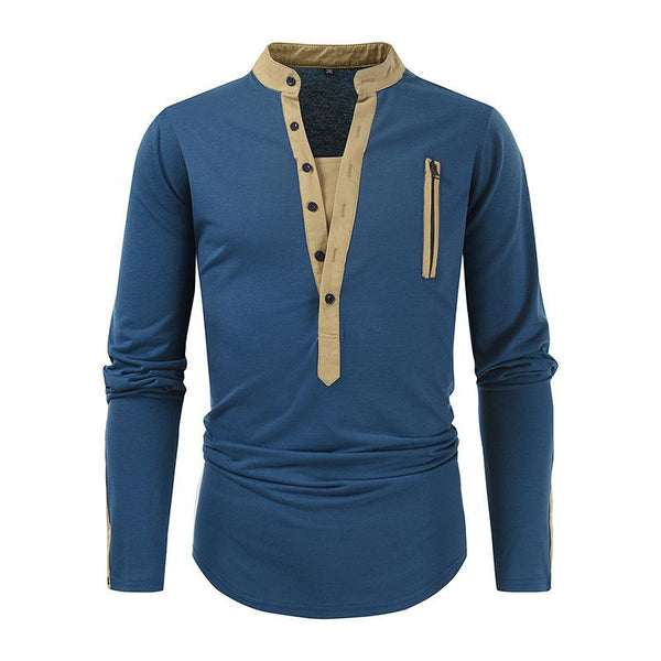 Men's Color Block Henley Collar Long Sleeve T-shirt 24447171Z