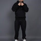 Men's Casual Solid Color Thickened Loose Pullover Hooded Sweatshirt Sweatpants Set 41583773M