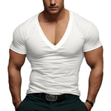 Men's Casual Solid Color V-Neck Short Sleeved T-Shirt 35280609Y
