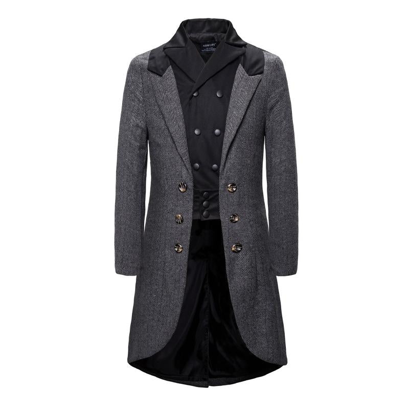 Men's Color Block Lapel Mid-length Windbreaker 32272943X
