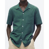 Men's Casual Solid Color Cuban Collar Short Sleeve Shirt 80349812Y
