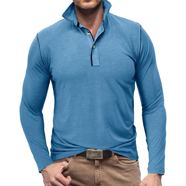 Men's Casual Lapel Collar Contrast Stitch Long Sleeve Polo Shirt 50848125M