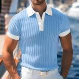 Men's Contrast Color Knitted Short-sleeved POLO Shirt 50946670X