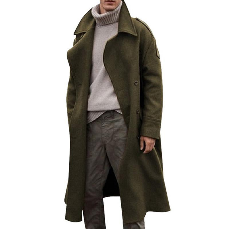 Men's Turn-down Collar Double Breasted Solid Long Coat 63857145Z