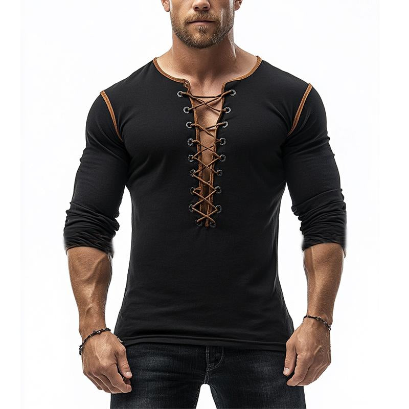 Men's Retro Tie Long Sleeve T-Shirt 05752862U