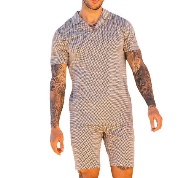 Men's Casual Knitted Sports Short-sleeved Shorts Two-piece Set 31018305X