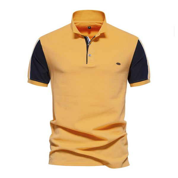 Men's Casual Cotton Contrast Lapel Short Sleeve Polo Shirt 66893030M