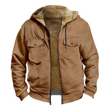 Men's Solid Vintage Zip-Up Hooded Jacket 50071698X