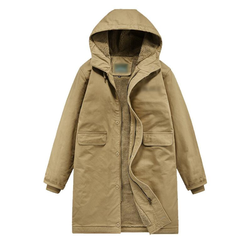 Men's Retro Plush Lined Warm Hooded Cargo Coat 29000711Y