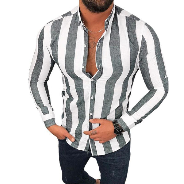 Men's Casual Striped Printed Collar Long Sleeved Shirt 32628902Y