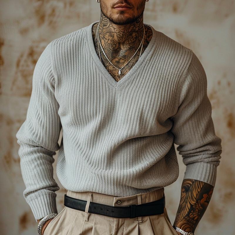 Men's Casual V-neck Knitted Sweater 07003740X