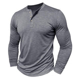 Men's Casual Solid Color Henley Collar Long Sleeve T-Shirt 02031771M