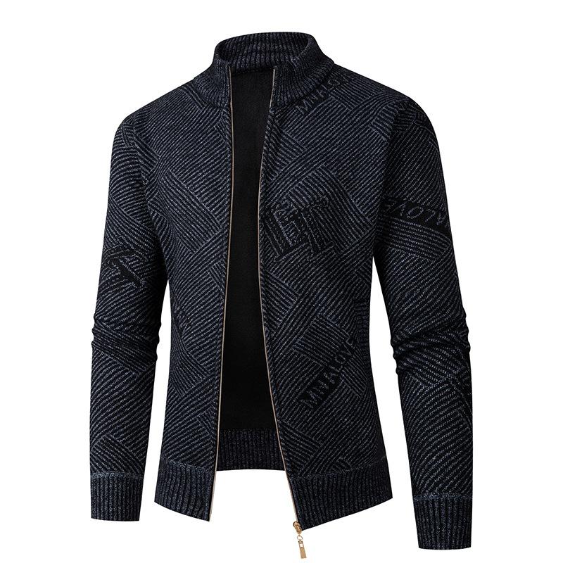 Men's Stand Collar Knit Zipper Cardigan Jacket 14404232X