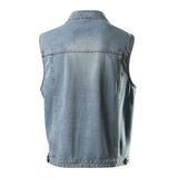 Men's Vintage Washed Raw Edge Patchwork Multi-pocket Denim Vest 01135191M