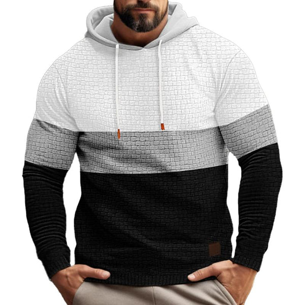 Men's Color Block Waffle Long Sleeve Hooded Sweatshirt 74062022Y