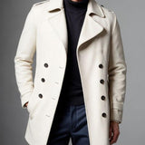 Men's Pure White Notched Lapel Leather Mid-Length Coat 72222467U