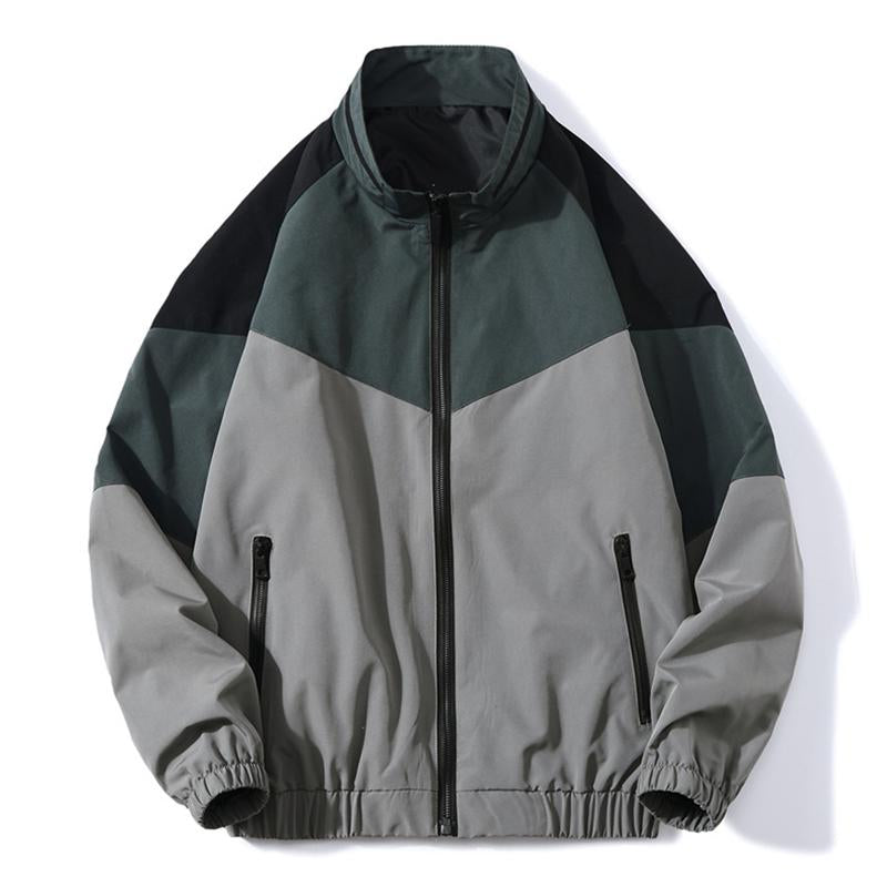 Men's Stylish Stand Collar Colorblock Patchwork Zipper Loose Jacket 98654052M