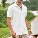 Men's Solid Color Lapel Hollow Short Sleeve Shirt 52008371Y