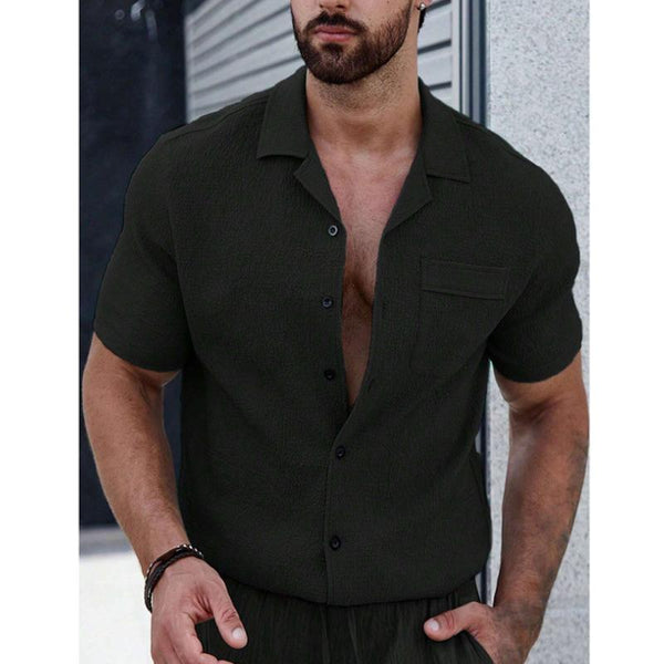 Men's Casual Solid Color Lapel Chest Pocket Short-Sleeved Shirt 88639846Y