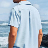 Men's Casual Solid Color Short Sleeve Linen Shirt 96874176X