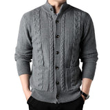 Men's Casual Solid Color Stand Collar Single Breasted Loose Knit Cardigan 97126478M