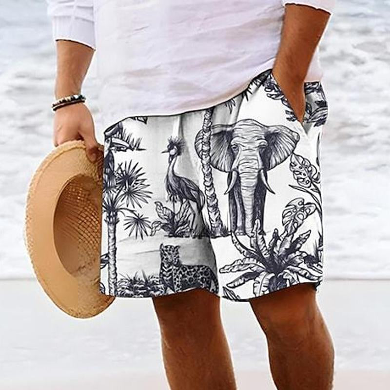 Men's Casual Beach Animal Elephant Print Drawstring Shorts 48706143Y