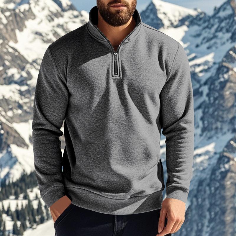 Men's Casual Solid Color Fleece Zipper Stand Collar Loose Sweatshirt 22895255M