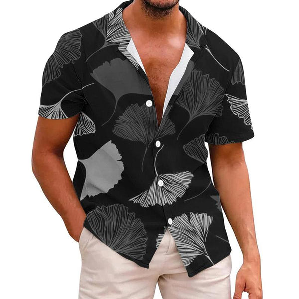 Men's Hawaiian Leaf Print Short Sleeve Lapel Shirt 27544690X