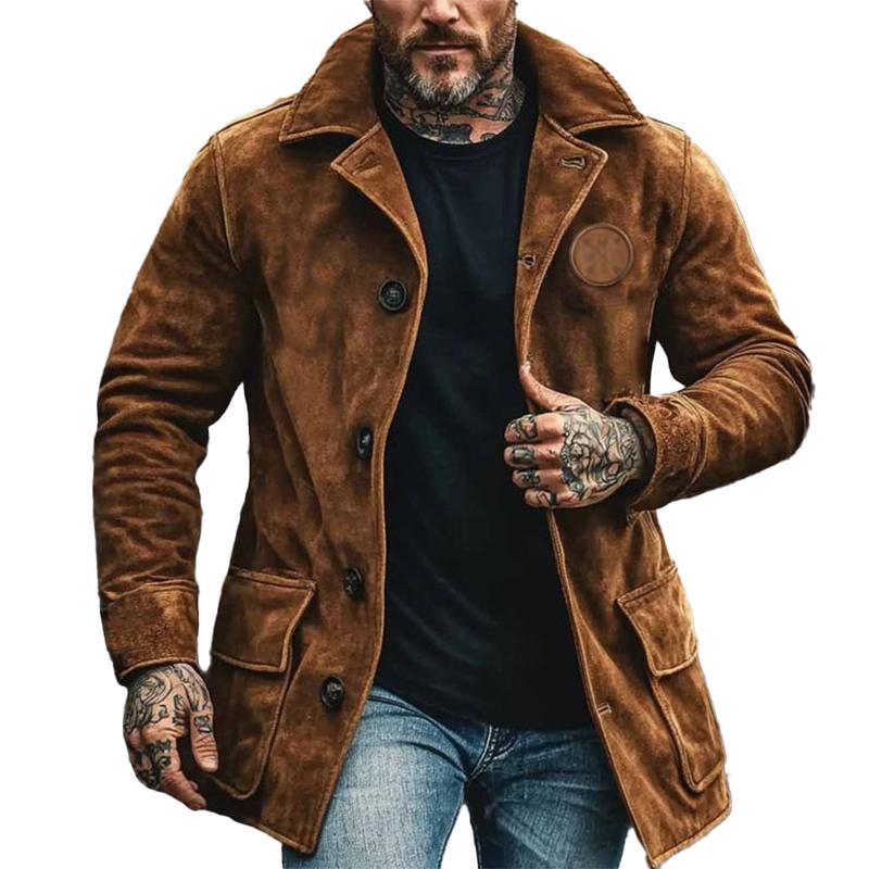 Men's Casual Loose Suede Lapel Coat 56404741X