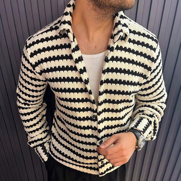 Men's Retro Casual Simple Knitted Striped Lapel Cardigan 70890633TO