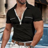 Men's Color Block Double Chest Pocket Lapel Slim Fit Short Sleeve Polo Shirt 60578913Y
