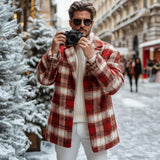 Men's Retro Red Plaid Print Short Coat 76625894U