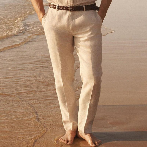 Men's Casual Solid Color Cotton Linen Breathable Pants 57510585M