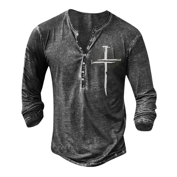 Men's Cross Print Loose Long Sleeve T-Shirt 06626241U