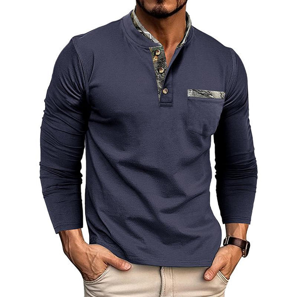 Men's Casual Henley Collar Colorblock Slim Fit Long Sleeve T-Shirt 02184788M