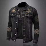 Men's Embroidered Lapel Denim Jacket 62681291U