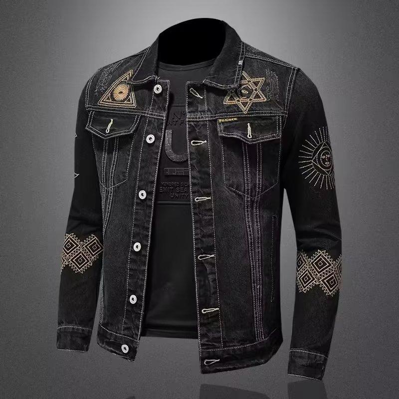 Men's Embroidered Lapel Denim Jacket 62681291U