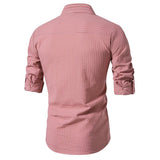 Men's Casual Striped Stand Collar Long Sleeve Shirt 95806899X