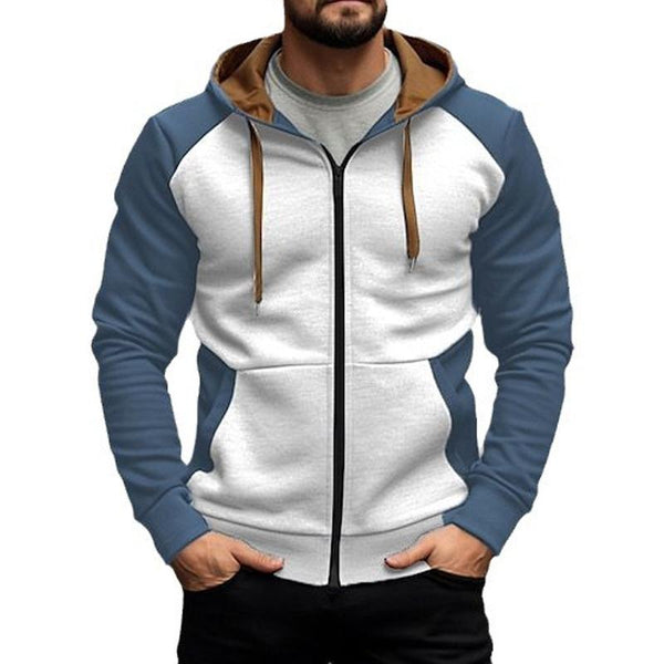 Men's Simple Colorblock Casual Loose Zipper Hoodie 95658848X