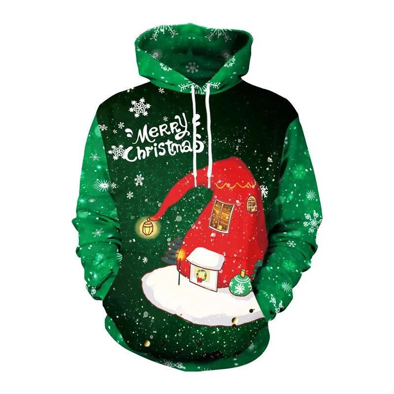 Sweat à capuche décontracté à imprimé graffiti de Noël pour hommes 78242582U