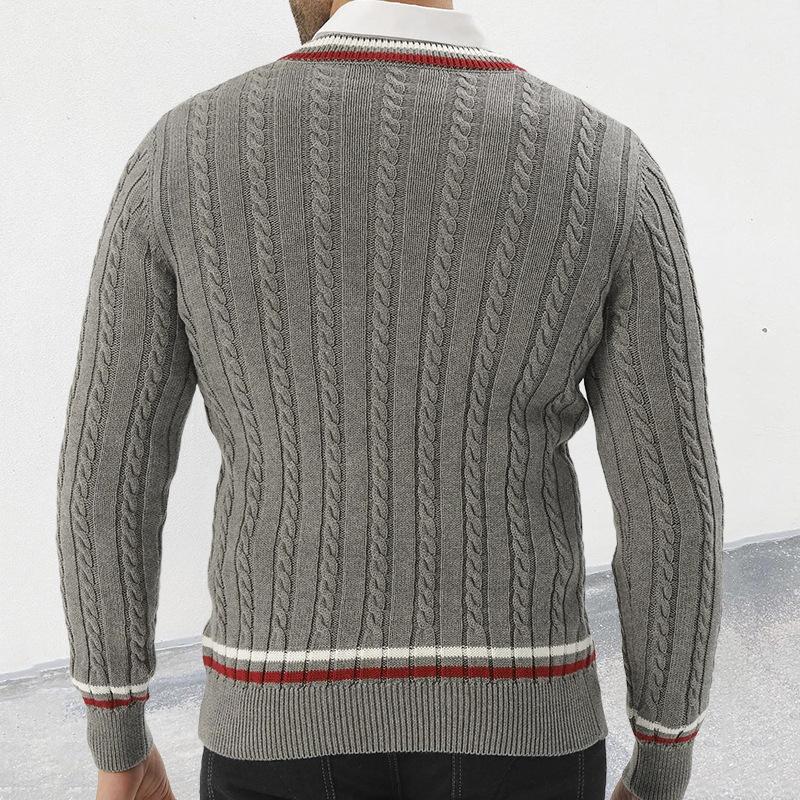 Men's Colorblock V-neck Long Sleeve Knit Sweater 82590963X