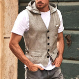Men's Casual Vintage Check Hooded Pocket Vest 70491554TO