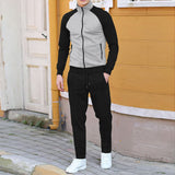 Men's Colorblock Stand Collar Zipper Jacket Trousers Casual Set 77919209Z