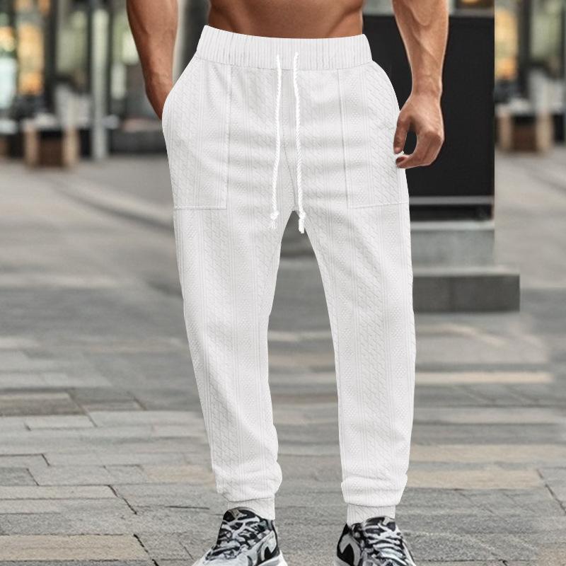 Men's Solid Color Textured Elastic Waist Sports Pants 86208350Z