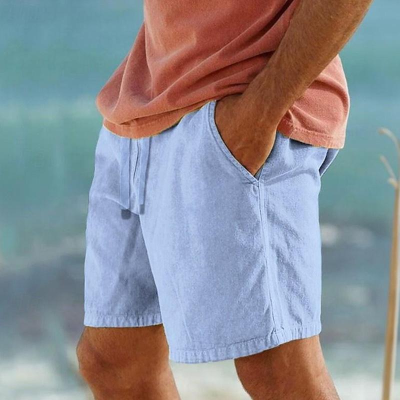 Men's Casual Cotton Linen Blended Elastic Waist Breathable Shorts 14117798M