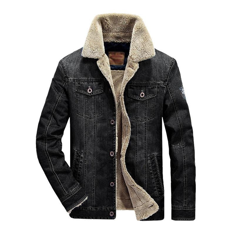 Veste en jean chaude en polaire à revers pour homme, coupe slim, décontractée, 87776412M