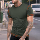 Men's Casual Solid Color Contrast Stitching Round Neck Short Sleeve T-Shirt 20457051Y