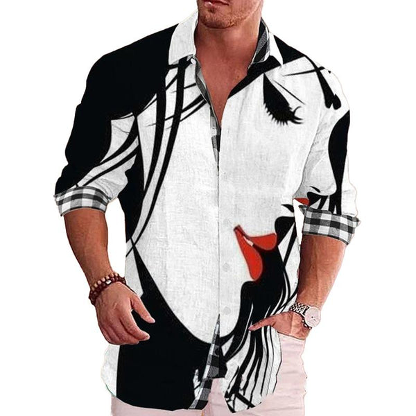 Men's Long Sleeve Abstract Print Lapel Shirt 79553729X
