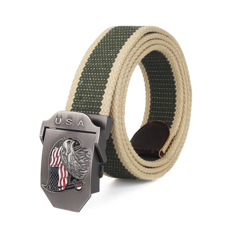 Ceinture à boucle automatique en toile avec drapeau américain pour homme 57484159K