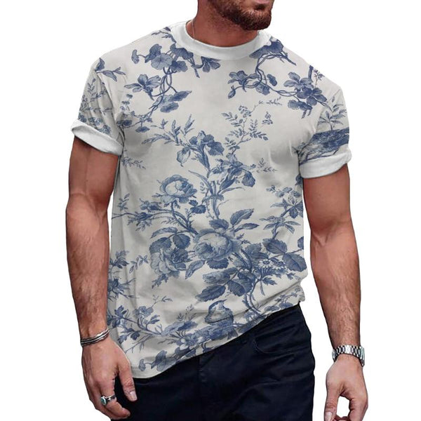 Men's Retro Floral Round Neck Short Sleeve T-Shirt 08079626TO